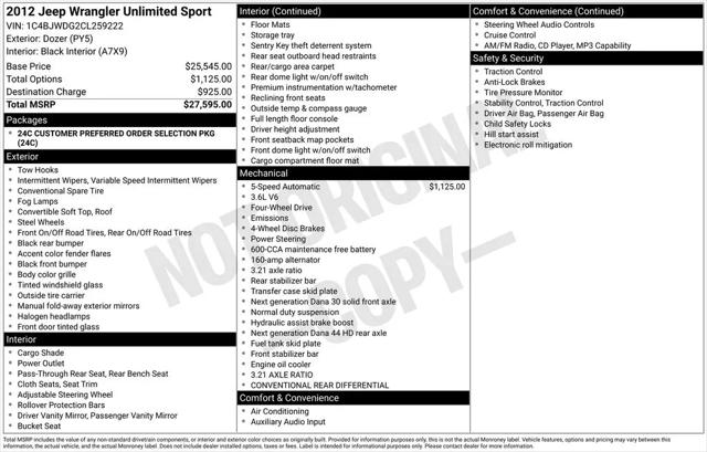 2012 Jeep Wrangler Unlimited Sport