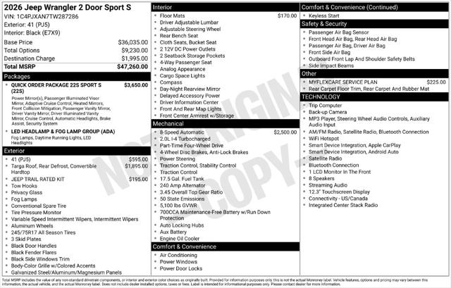 2026 Jeep Wrangler 2-Door Sport S 4x4