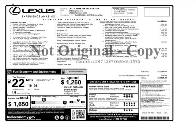 2017 Lexus RX 350 RX 350 w/ Premium Package