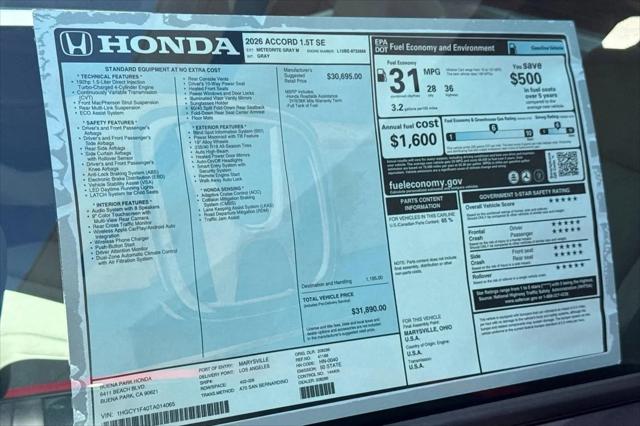 2026 Honda Accord Sedan SE