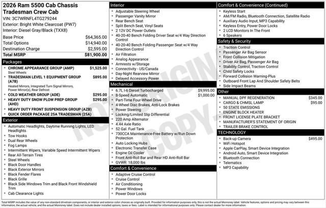 2026 RAM Ram 5500 Chassis Cab RAM 5500 TRADESMAN CHASSIS CREW CAB 4X4 84 CA