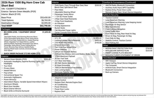 2026 RAM Ram 1500 RAM 1500 BIG HORN CREW CAB 4X4 57 BOX