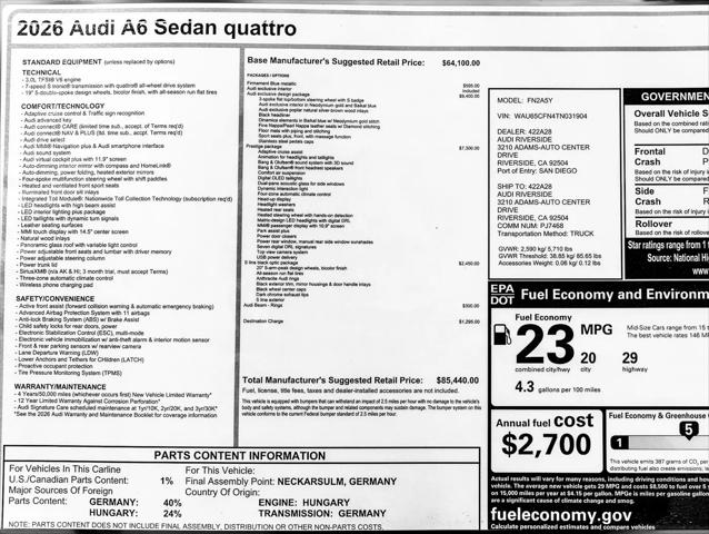 2026 Audi A6 Prestige quattro S tronic