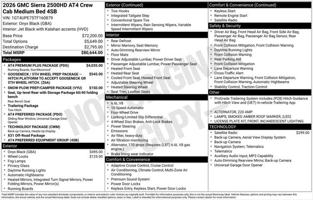 2026 GMC Sierra 2500HD Crew Cab, Standard Bed, AT4, 4WD