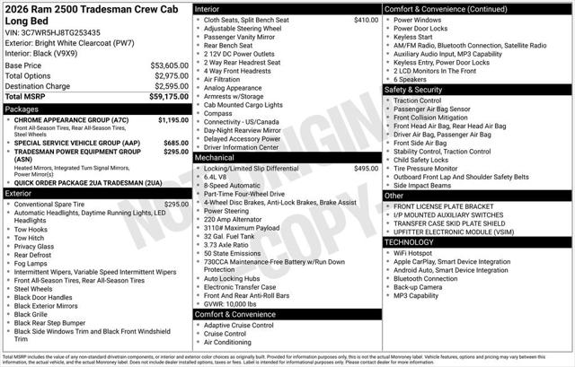 2026 RAM 2500 RAM 2500 TRADESMAN CREW CAB 4X4 8 BOX 2026 RAM 2500 RAM 2500 TRADESMAN CREW CAB 4X4 8 BOX
