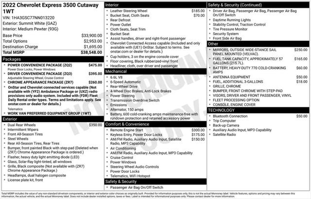 2022 Chevrolet Express Cutaway Work Van