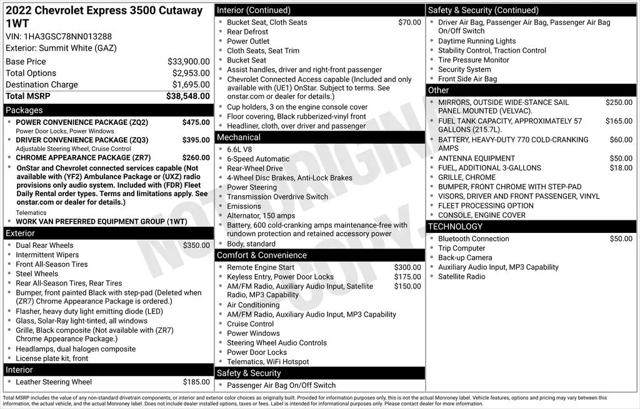 2022 Chevrolet Express Cutaway Work Van