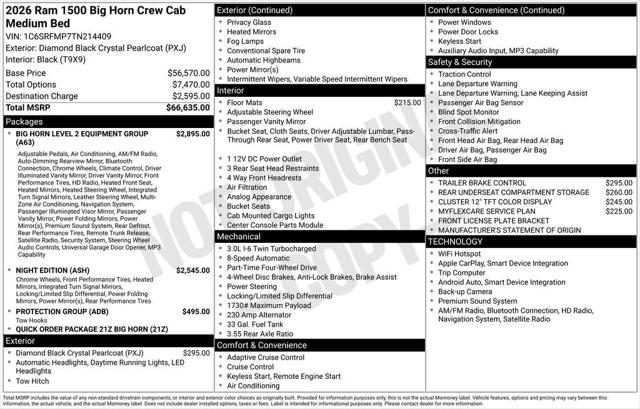 2026 RAM Ram 1500 RAM 1500 BIG HORN CREW CAB 4X4 64 BOX