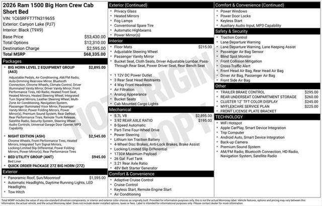 2026 RAM Ram 1500 RAM 1500 BIG HORN CREW CAB 4X4 57 BOX