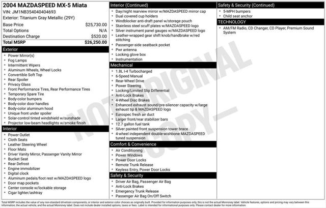 2004 Mazda MAZDASPEED MX-5 Miata Cloth