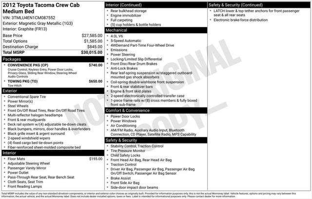 2012 Toyota Tacoma Base V6