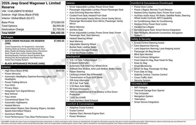 2026 Wagoneer Grand Wagoneer GRAND WAGONEER L LIMITED RESERVE 4X4