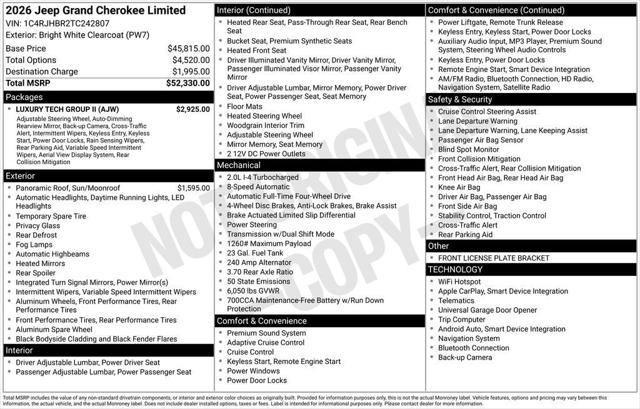 2026 Jeep Grand Cherokee GRAND CHEROKEE LIMITED 4X4