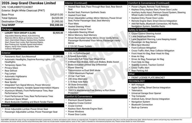 2026 Jeep Grand Cherokee GRAND CHEROKEE LIMITED 4X4