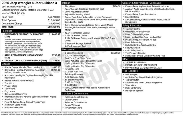 2026 Jeep Wrangler WRANGLER 4-DOOR RUBICON X 2026 Jeep Wrangler WRANGLER 4-DOOR RUBICON X