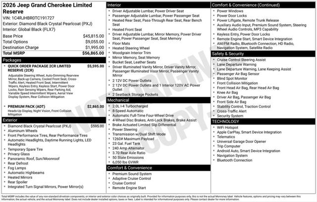 2026 Jeep Grand Cherokee GRAND CHEROKEE LIMITED RESERVE 4X4