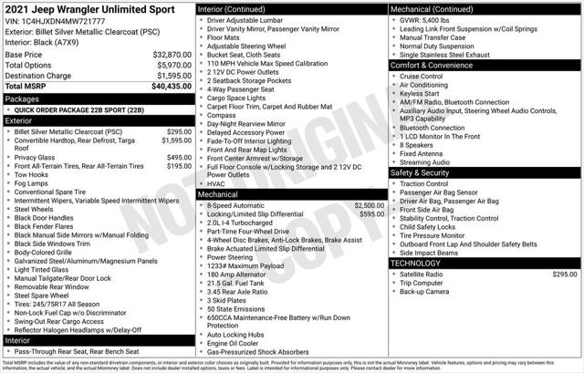 2021 Jeep Wrangler Unlimited Sport 4x4 2021 Jeep Wrangler Unlimited Sport 4x4