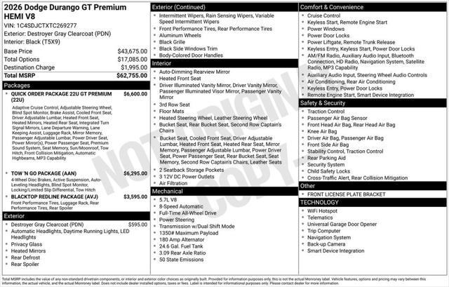 2026 Dodge Durango DURANGO GT PREMIUM AWD HEMI V8