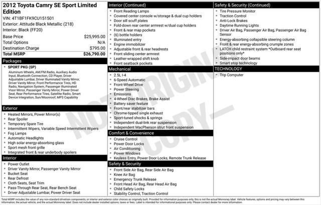 2012 Toyota Camry SE Limited Edition
