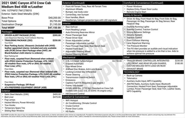 2021 GMC Canyon 4WD Crew Cab Short Box AT4 - Leather