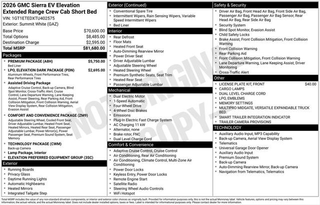 2026 GMC Sierra Extended Range Elevation