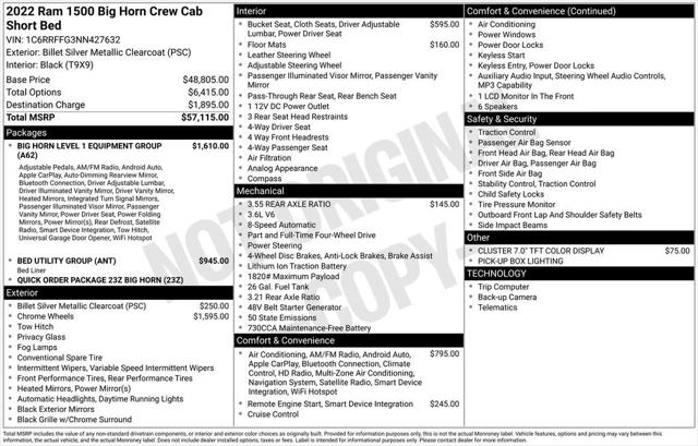 2022 RAM 1500 Big Horn Crew Cab 4x4 57 Box