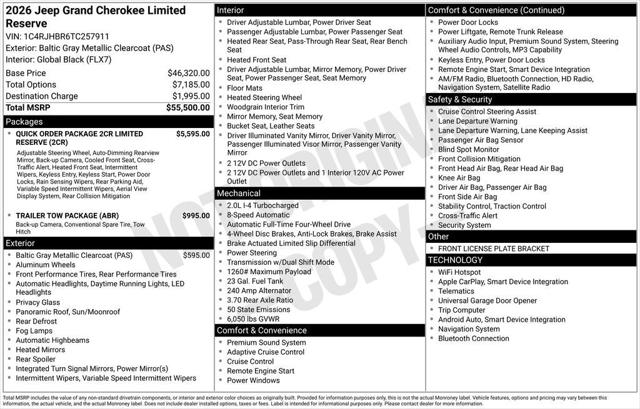 2026 Jeep Grand Cherokee GRAND CHEROKEE LIMITED RESERVE 4X4