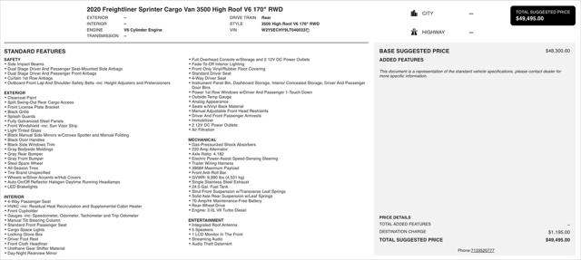 2020 Freightliner Sprinter High Roof V6