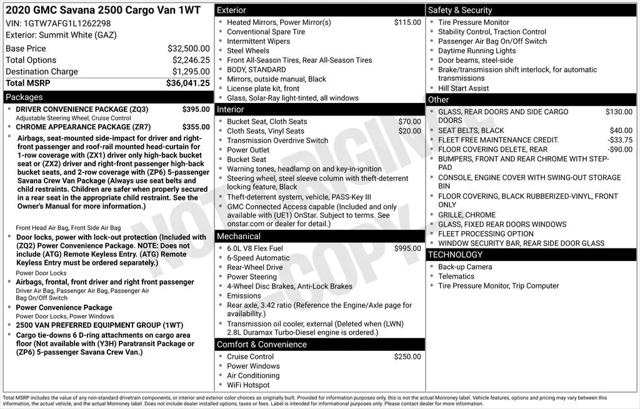 2020 GMC Savana Cargo RWD 2500 Regular Wheelbase Work Van