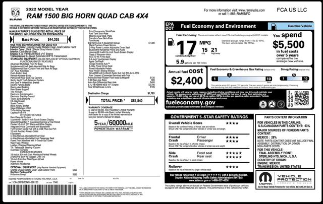2022 Ram 1500 Big Horn Quad Cab 4x4 6'4" Box