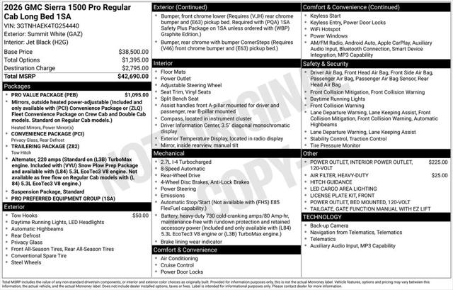 2026 GMC Sierra 1500 Regular Cab, Long Bed, Pro, RWD
