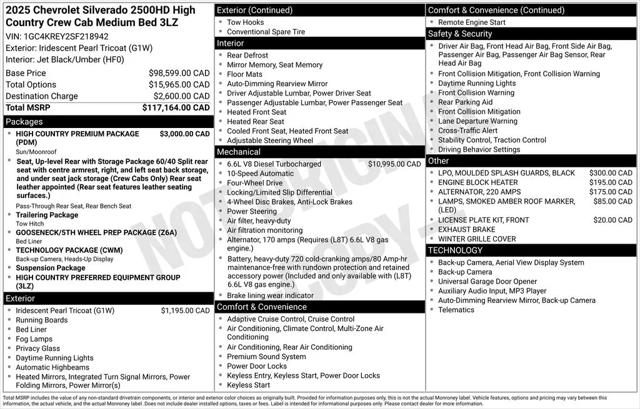 2025 Chevrolet Silverado 2500HD Crew Cab, Standard Bed, High Country, 4WD