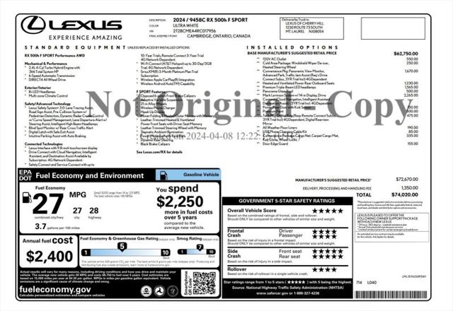 2024 Lexus RX 500h F SPORT Performance