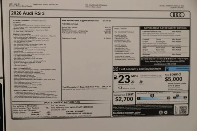 2026 Audi RS 3 TFSI quattro S tronic
