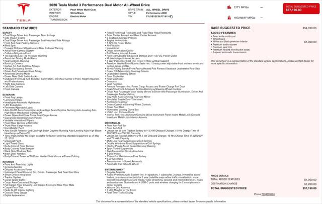 2020 Tesla Model 3 Performance Dual Motor All-Wheel Drive