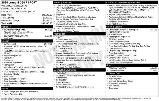 2024 Lexus IS 350 F SPORT 2024 Lexus IS 350 F SPORT