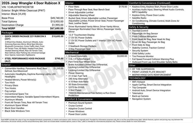 2026 Jeep Wrangler WRANGLER 4-DOOR RUBICON X 2026 Jeep Wrangler WRANGLER 4-DOOR RUBICON X