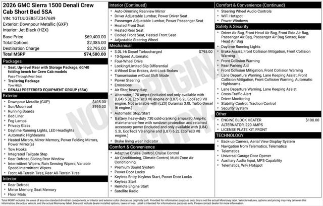 2026 GMC Sierra 1500 Crew Cab, Short Bed, Denali, 4WD