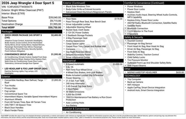 2026 Jeep Wrangler WRANGLER 4-DOOR SPORT S 2026 Jeep Wrangler WRANGLER 4-DOOR SPORT S
