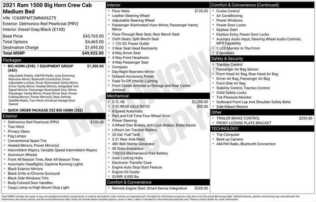 2021 Ram 1500 Big Horn Crew Cab 4x4 64 Box