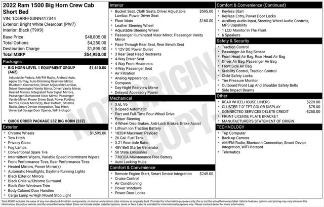 2022 RAM 1500 Big Horn Crew Cab 4x4 57 Box