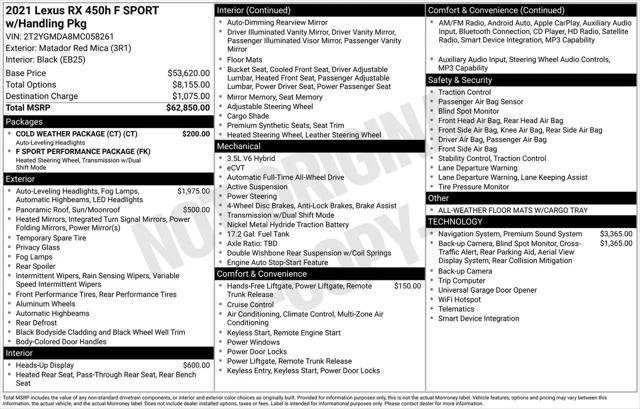 2021 Lexus RX 450h F SPORT Handling