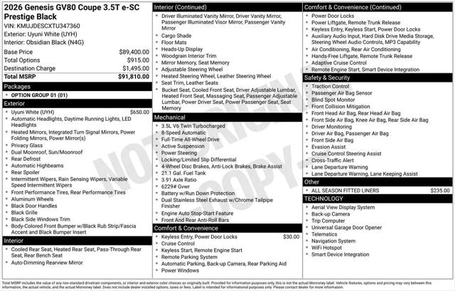 2026 Genesis GV80 3.5T E-SC Prestige Black AWD