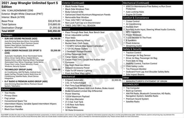2021 Jeep Wrangler Unlimited Sport S 4x4 2021 Jeep Wrangler Unlimited Sport S 4x4
