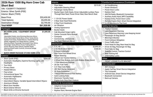 2026 RAM Ram 1500 RAM 1500 BIG HORN CREW CAB 4X4 57 BOX