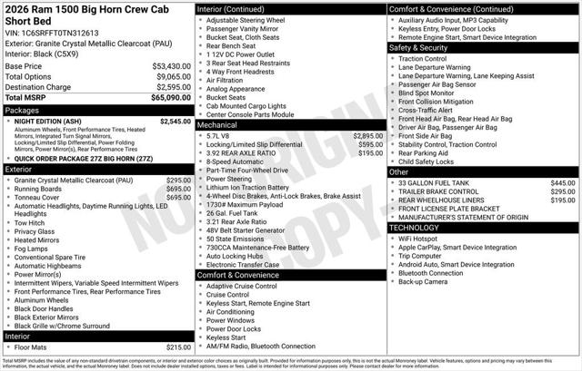 2026 RAM Ram 1500 RAM 1500 BIG HORN CREW CAB 4X4 57 BOX 2026 RAM Ram 1500 RAM 1500 BIG HORN CREW CAB 4X4 57 BOX