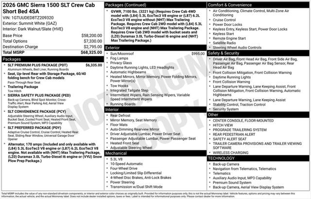 2026 GMC Sierra 1500 Crew Cab, Short Bed, SLT, 4WD