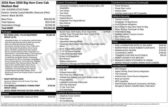 2026 Ram 3500 Big Horn Crew Cab 4x4 6'4" Box