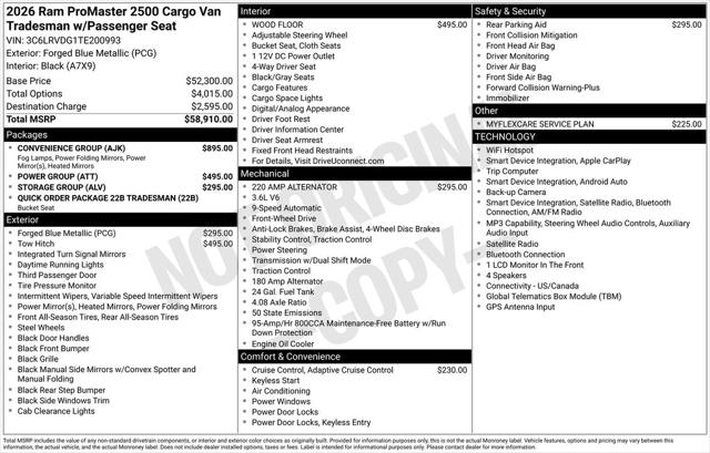 2026 RAM ProMaster 2500 RAM PROMASTER 2500 TRADESMAN CARGO VAN HIGH ROOF 159 WB