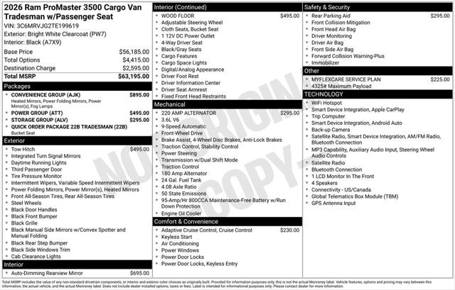 2026 RAM ProMaster Cargo Van RAM PROMASTER 3500 TRADESMAN CARGO VAN HIGH ROOF 159 WB EXT